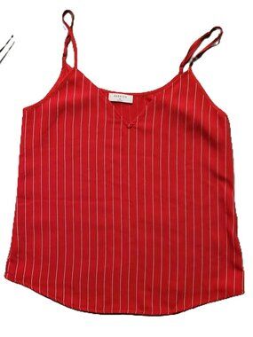 Babaton Red and White Pin-Striped V Neck Sleeveless Tank Top Blouse Size XS